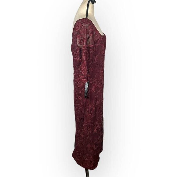JS Collections Elle Sweetheart Tea Length Dress Women's 10 Burgundy Midi NWOT - Picture 6 of 10
